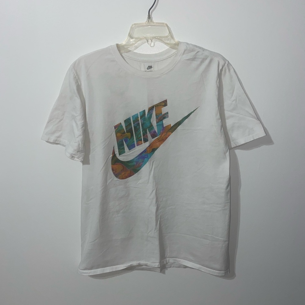 Nike white  The Nike Tee-multicolored swoosh-Large